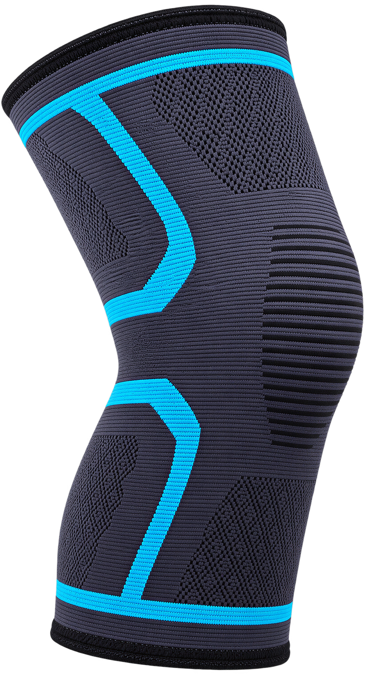 Bendwise Knee Sleeve compression knee brace, black with cyan blue accents